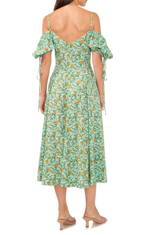 Shop 1.state Floral Cold Shoulder Midi Dress In Sea Glass Blue