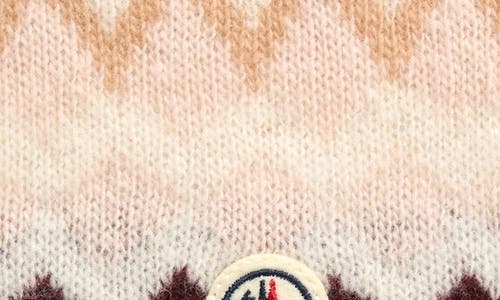 Moncler Kids' Logo Patch Zigzag Jacquard Virgin Wool Beanie In White/burgundy