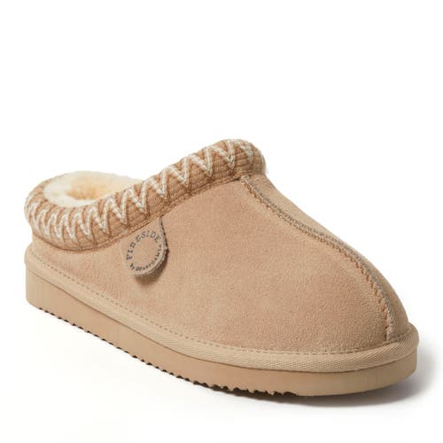 DEARFOAMS Fireside Greta Genuine Shearling Clog Slipper with Taping in Sand 