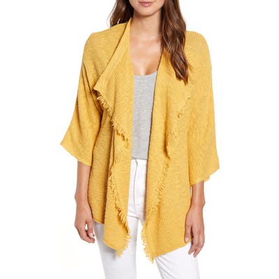 Caslon Drape Front Cotton Blend Cardigan, Yellow