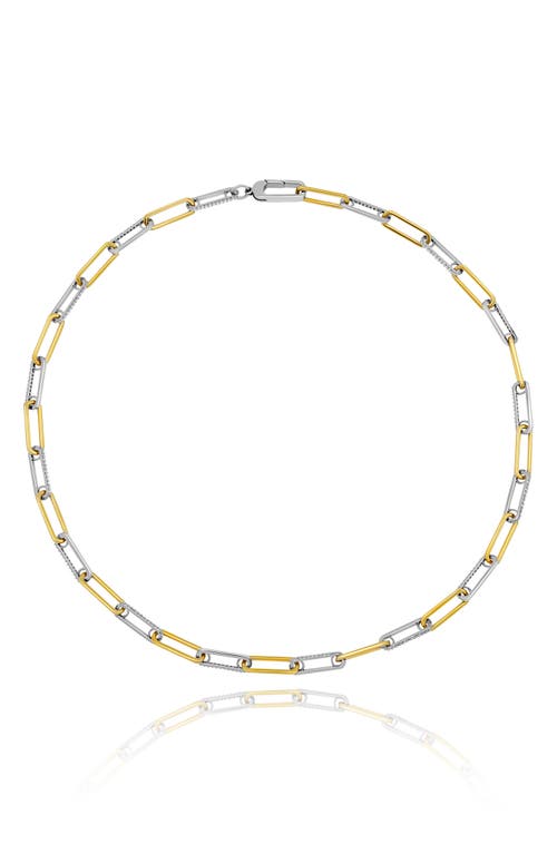 Crislu Two-Tone Cubic Zirconia Paperclip Chain Necklace in Platinum & Gold at Nordstrom