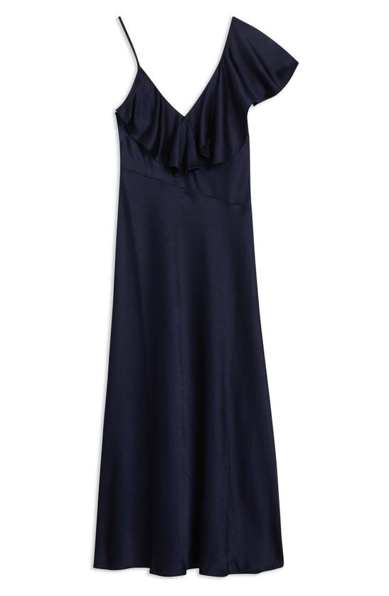 Ted Baker Womens Navy Keomi Ruffle-trim V-neck Satin Midi Dress In Navy