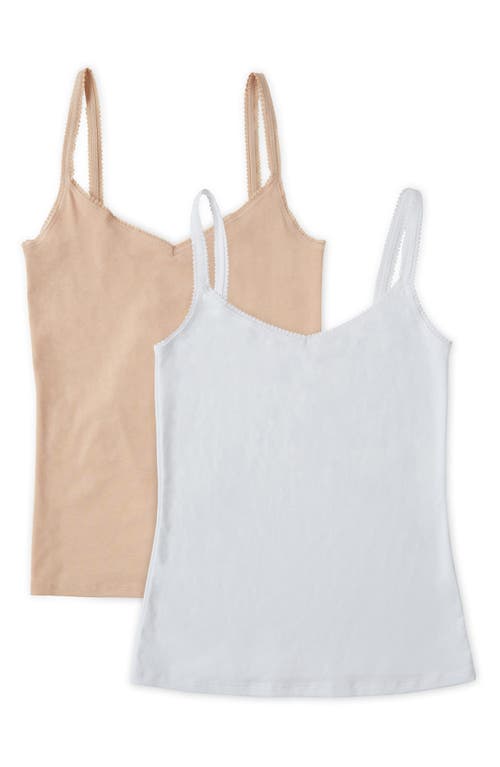 On Gossamer 2-Pack Cabana Cotton Reversible Camisoles Champagne/White at Nordstrom,