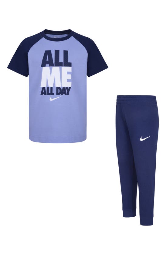 Nike Kids' All Day Me Logo Graphic T-shirt & Joggers Set In Midnight Navy