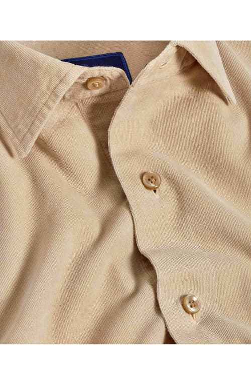 Shop David Donahue Fine Wale Stretch Corduroy Sport Shirt In Sand