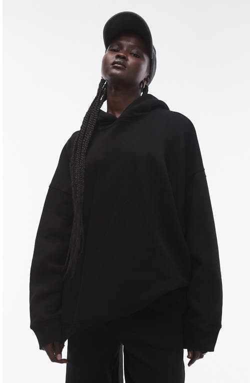 Shop Topshop Premium Oversize Cotton Blend Hoodie In Black