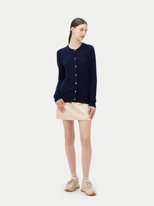 Shop Gobi Cashmere Crew Neck Cardigan In Brilliant Navy