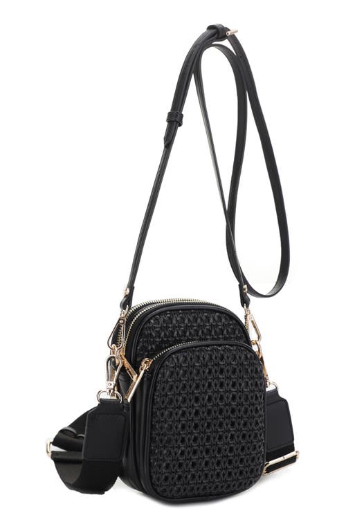 Josephine Woven Vegan Leather Crossbody Bag in Black