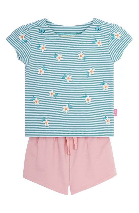 Jojo Maman Bébé Babies' Daisy Embroidered T-shirt & Shorts Set In Duck Egg