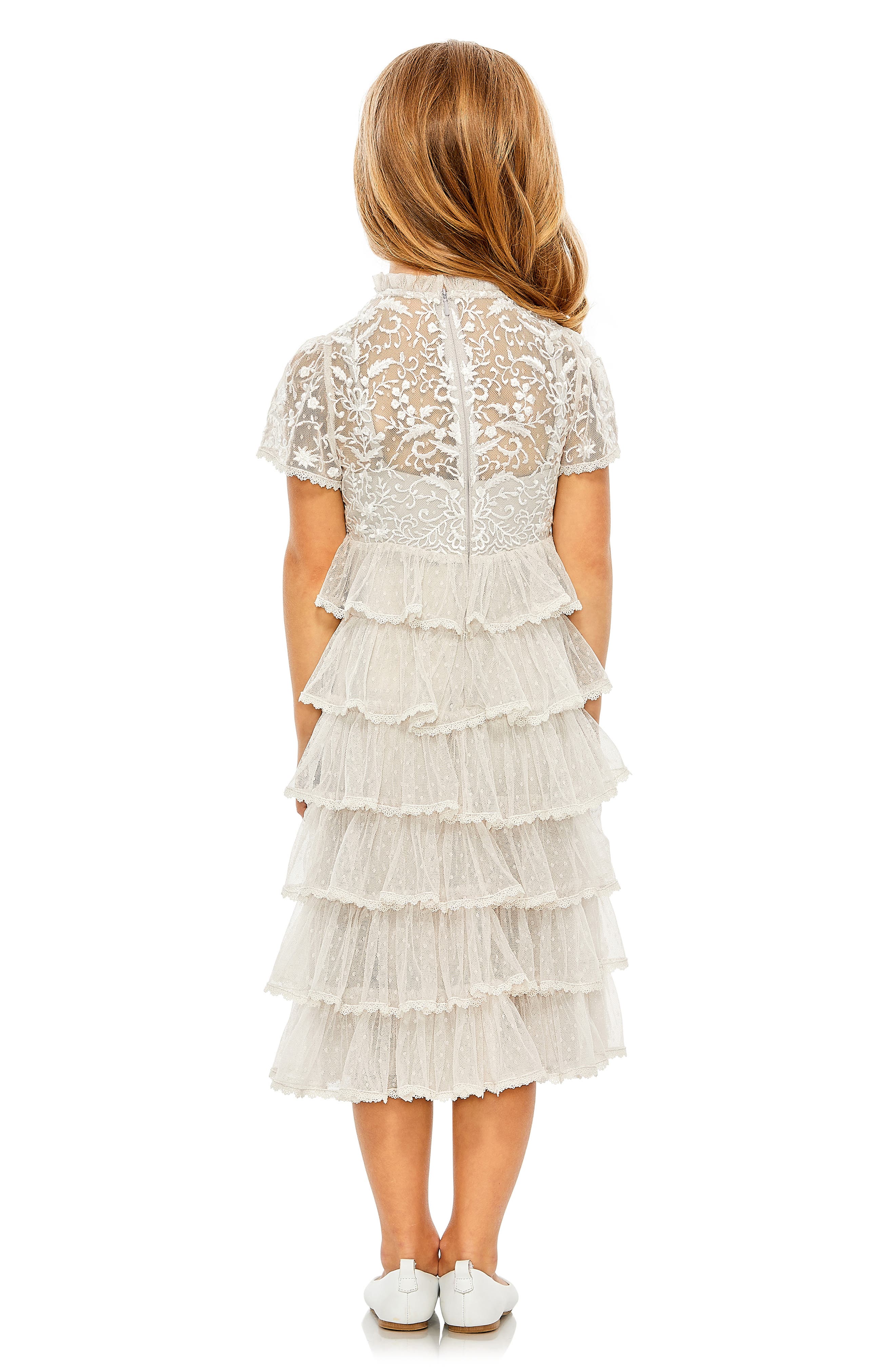 Robe De Fille Mac Duggal Taille 4 - Bleue, à Volants Et Broderies Florales - Neuve Avec étiquettes
