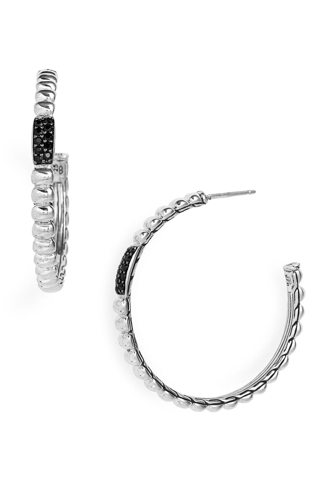 John Hardy Bedeg Black Sapphire Medium 38mm Hoop Earrings In Silver