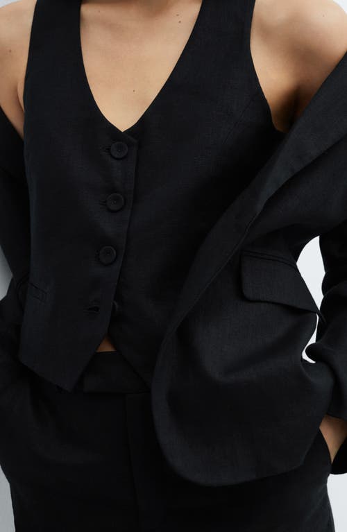 Mango Stretch Satin Contrast Suit Vest In Black