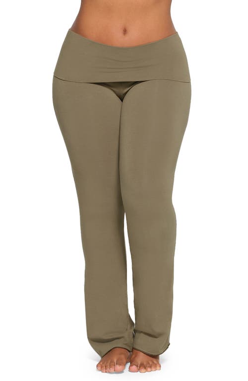Stretch Cotton Jersey Foldover Pants in Army