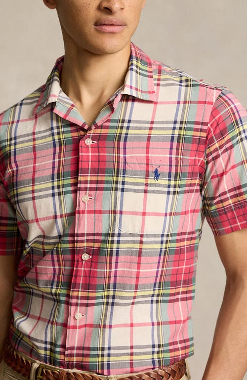 Shop Polo Ralph Lauren Classic Fit Madras Plaid Camp Shirt In Cream/red Multi