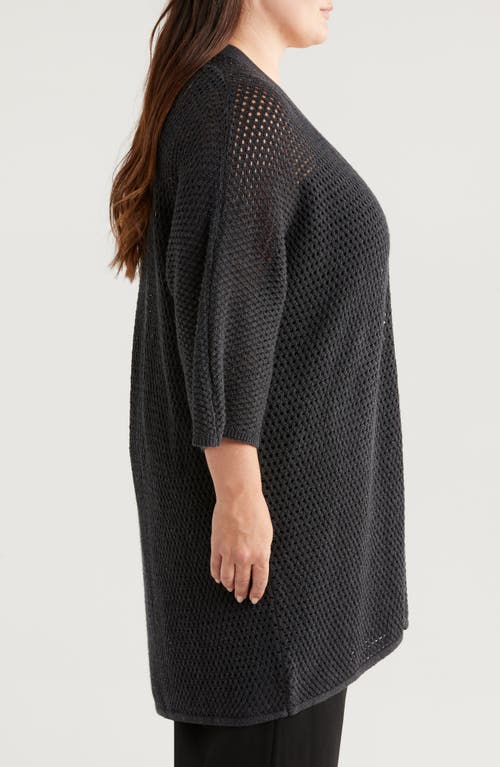 Shop Eileen Fisher Open Stitch Longline Wool Cardigan In Charcoal