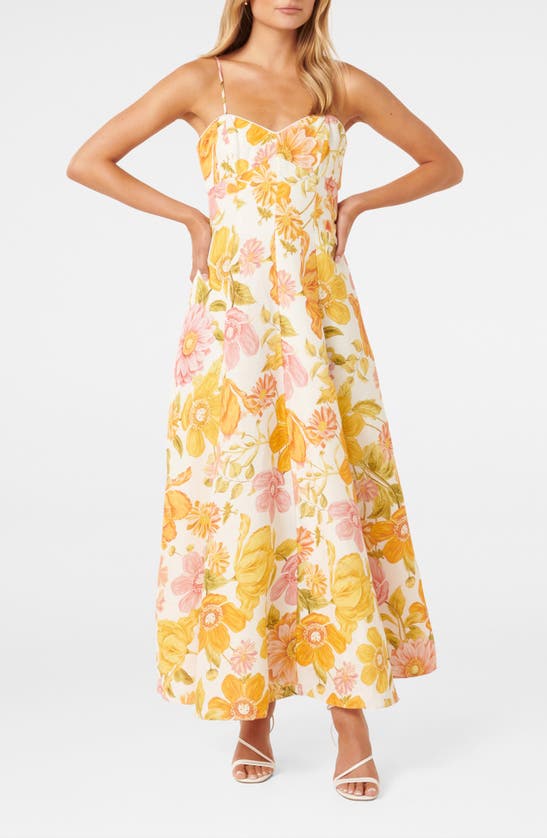 Ever New Vayda Floral Linen Blend A-line Dress In Yellow