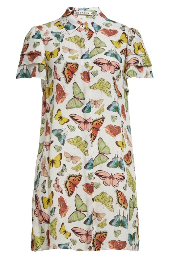 Shop Alice And Olivia Jem Butterfly Print Flutter Sleeve Shirtdress In Boundless Butterfly