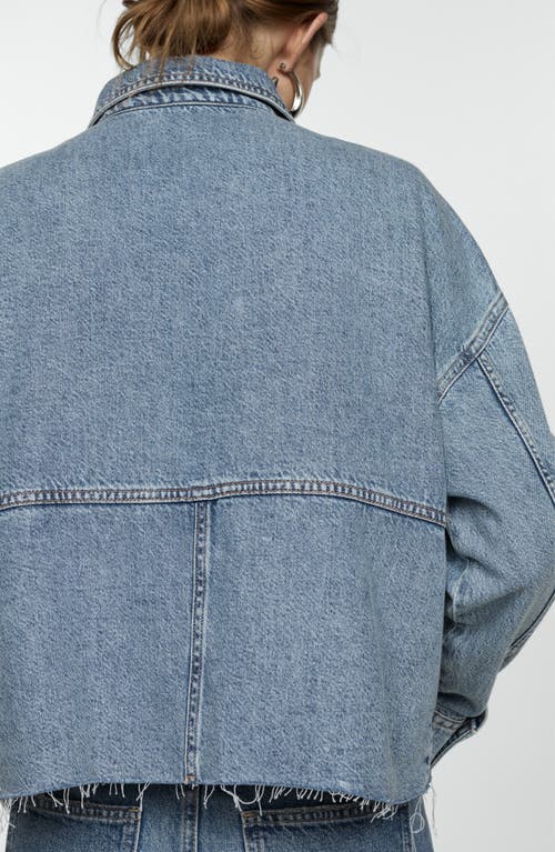Mango Denim Overshirt With Frayed Hem Medium Blue In Medium Blue