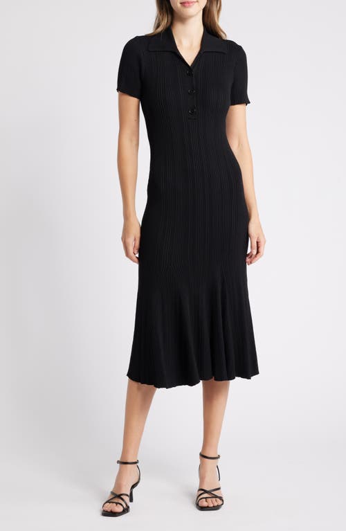 Shop Julia Jordan Rib Short Sleeve Midi Sweater Dress In Black