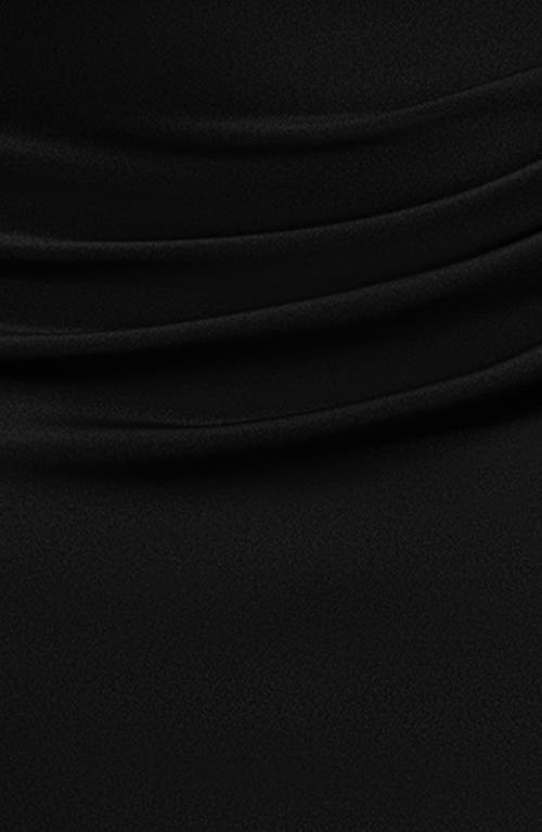 Xscape Evenings Side Ruffle Long Sleeve Scuba Gown In Black