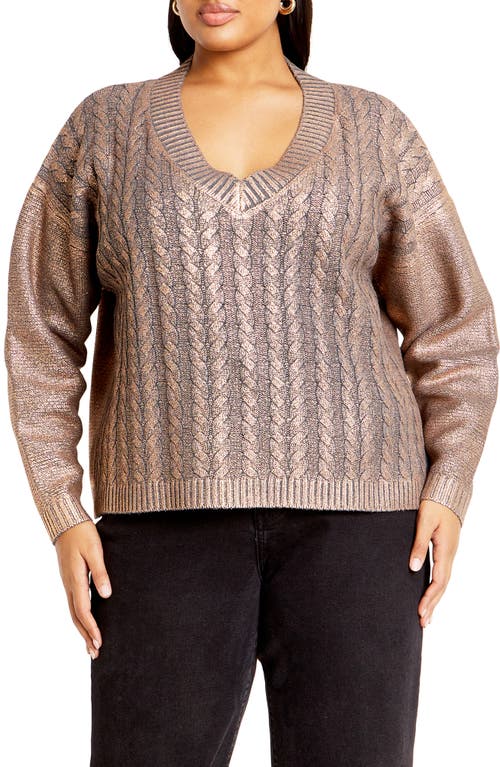 Shop City Chic Iliana Metallic Cable Stitch Sweater In Gold