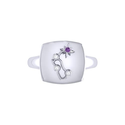 Shop Luvmyjewelry Aquarius Amethyst & Diamond Signet Ring In Silver