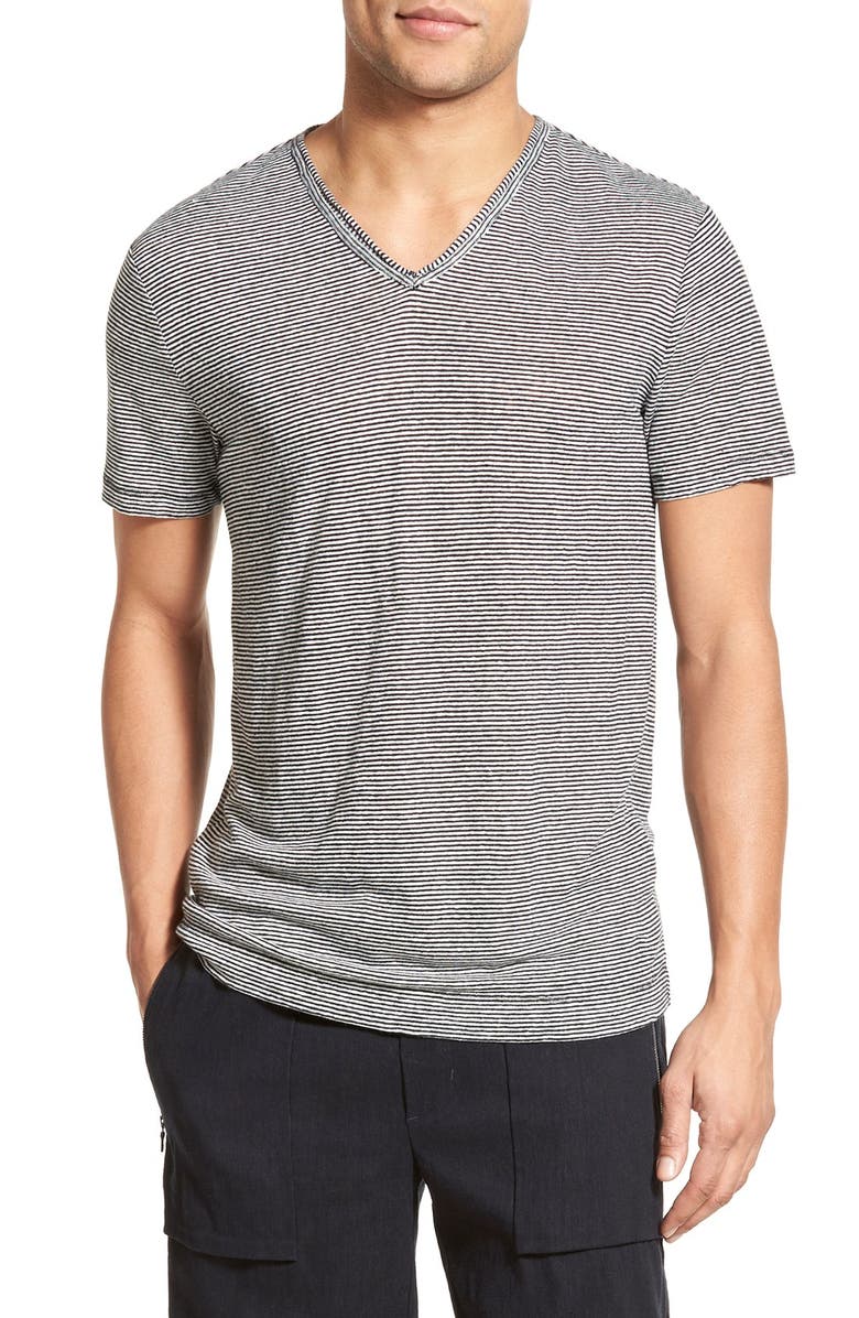 Vince Stripe Linen V-Neck T-Shirt | Nordstrom