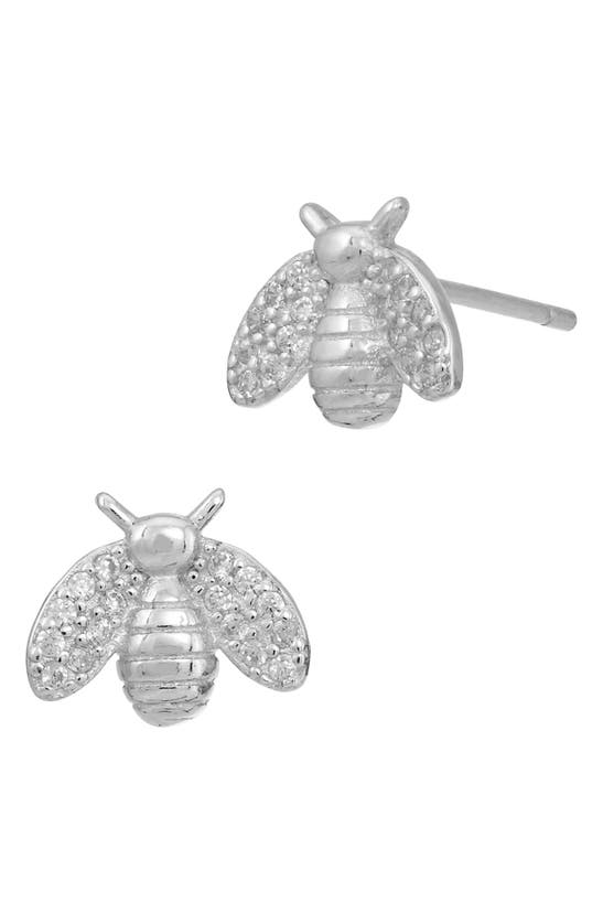 Shop Savvy Cie Jewels Cz Bee Stud Earrings In White Gold