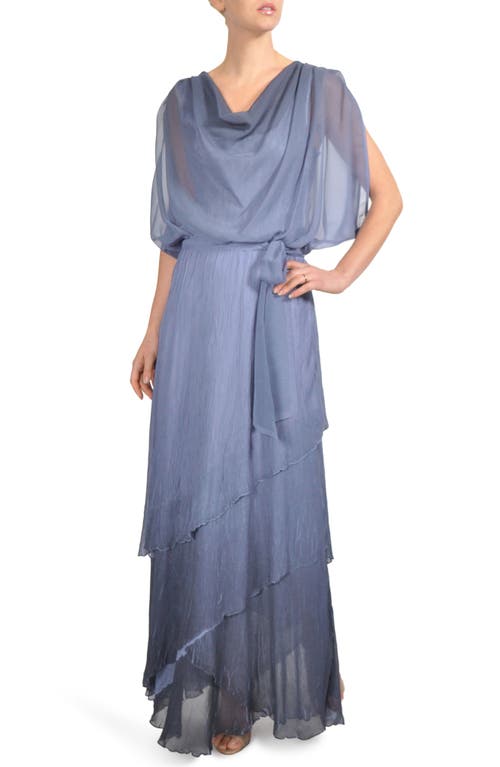 Ombré Tiered Skirt Blouson Gown in Persian Violet Blue Ombre