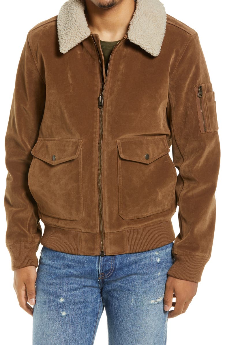 Levi's® Faux Suede Aviator Bomber Jacket with Removable Faux Shearling  Collar | Nordstrom