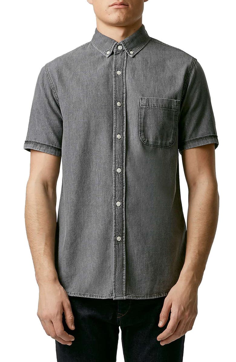 Topman Slim Fit Short Sleeve Denim Shirt | Nordstrom