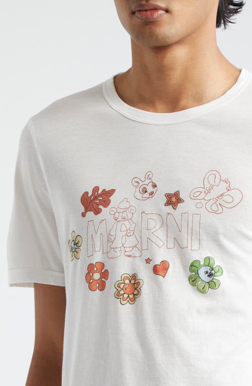 Shop Marni Logo Cotton Graphic T-shirt In Lily White