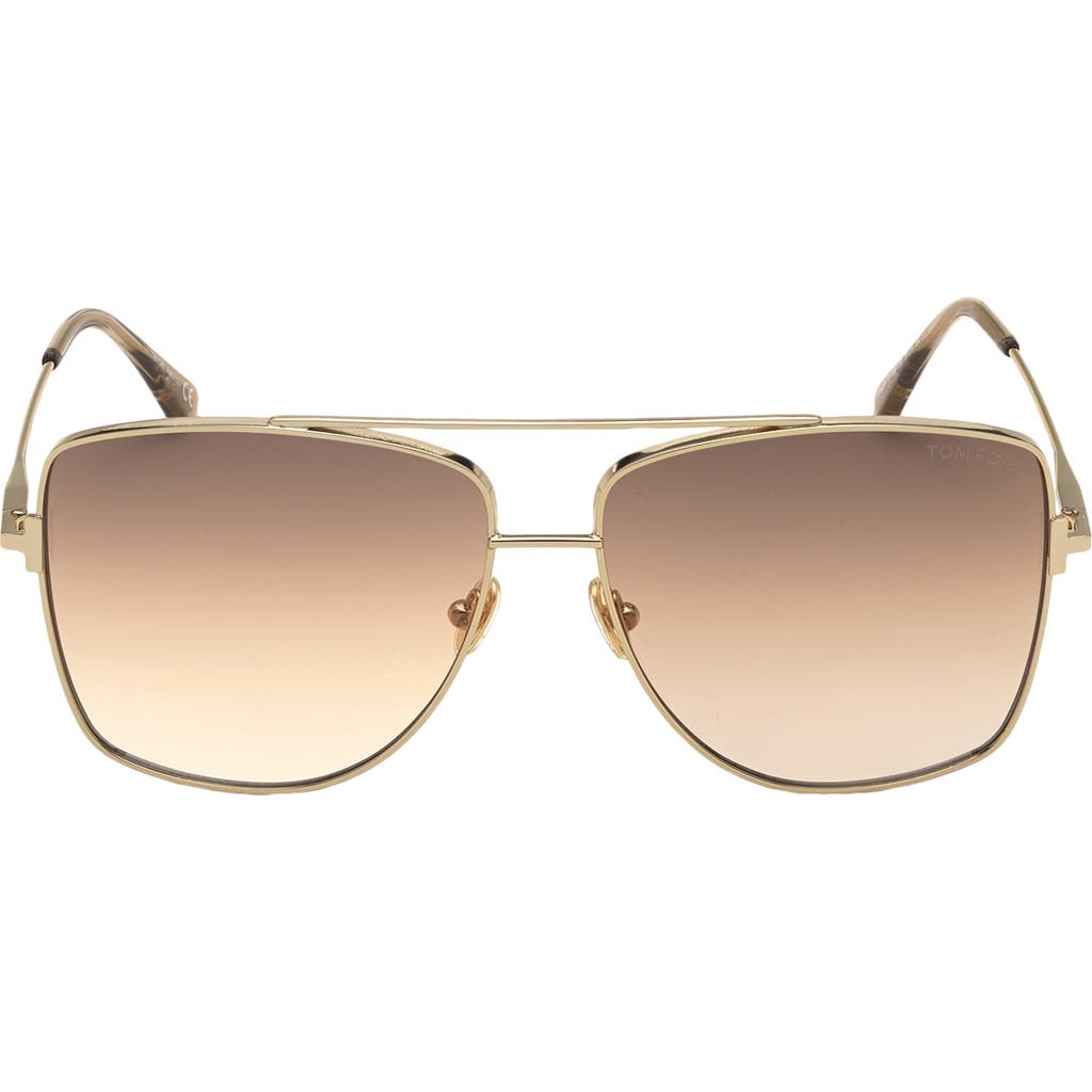 Tom Ford Reggie Metal Aviator Sunglasses In Shiny Rose Gld/gradient Brown