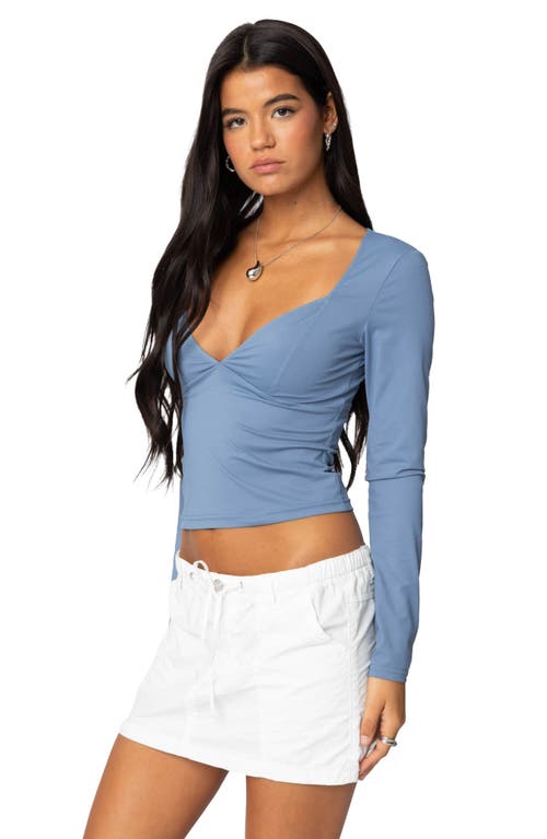 Edikted Skylar V-neck Long Sleeve Top In Navy