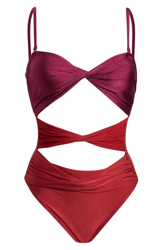 Shop Villa Fresca Mia Twisted Cutout One-piece Swimsuit In Shinny Fig