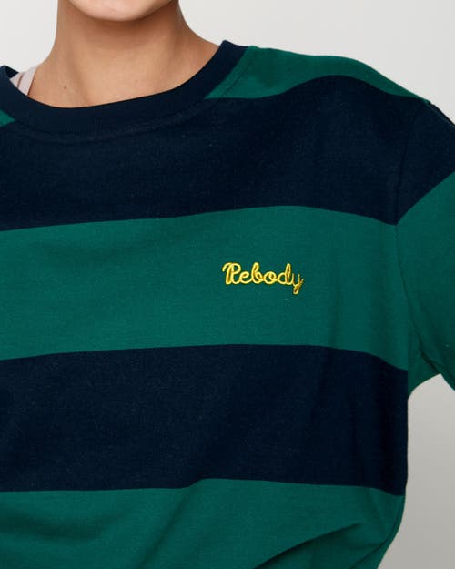 Rebody Active Embroidered Rebody Rugby Striped Sweatshirt Sustainable In Navy/green