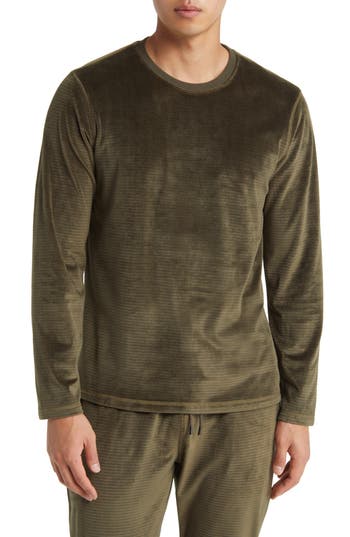 Daniel Buchler Chainlink Velour Long Sleeve Pajama T-shirt In Army