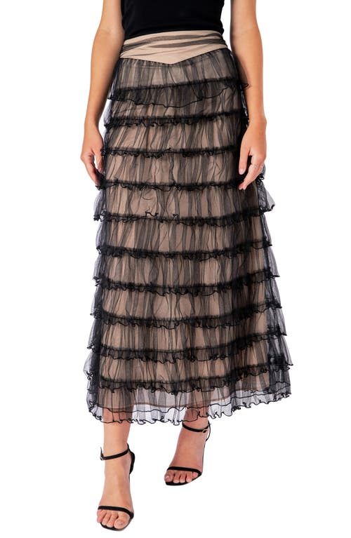 Shop Endless Rose Tiered Tulle Midi Skirt In Black/nude