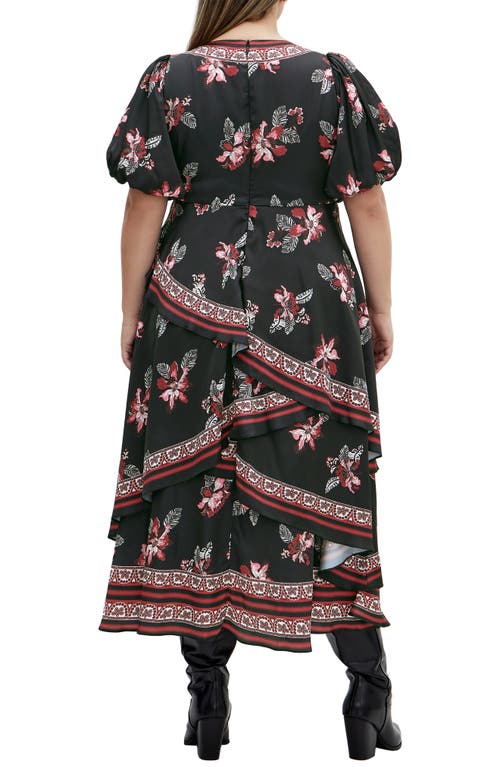 City Chic Drama Queen Print Layered Maxi Dress In Black Floral Border