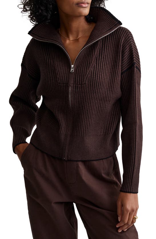 Varley Carmen Rib Knit Zip-up Cardigan In Coffee Bean