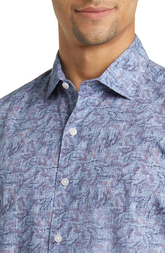 Shop Robert Barakett Fern Leaf Print Short Sleeve Button-up Shirt In Blue