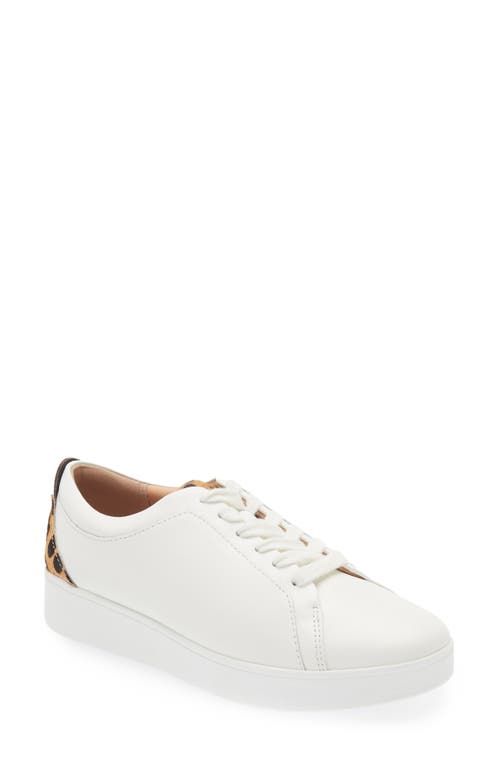 FitFlop Rally Leather & Genuine Calf Hair Sneaker in Urban White/Leopard Calf Hair