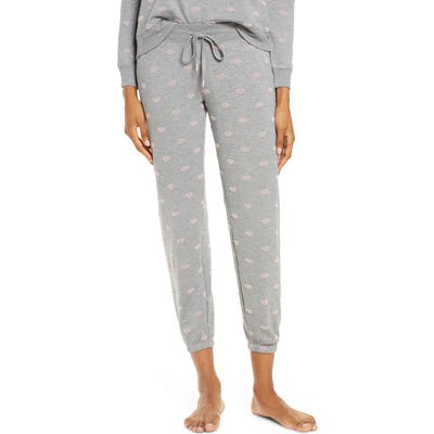 Pj Salvage Lip Print Jogger Pajama Pants, Grey