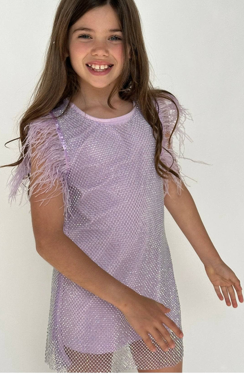 Shop Lola + The Boys Crystal Feather Dress In Lavender