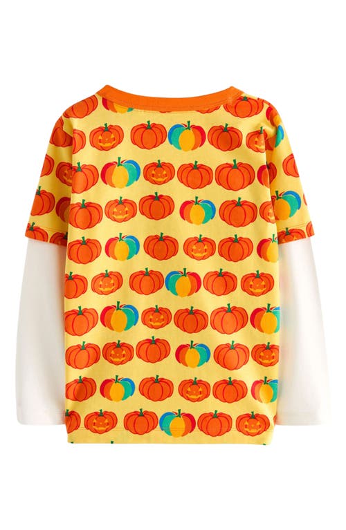 Shop Little Bird Kids' Super Pumpkin Long Sleeve Layered Look Cotton Graphic T-shirt In Orange