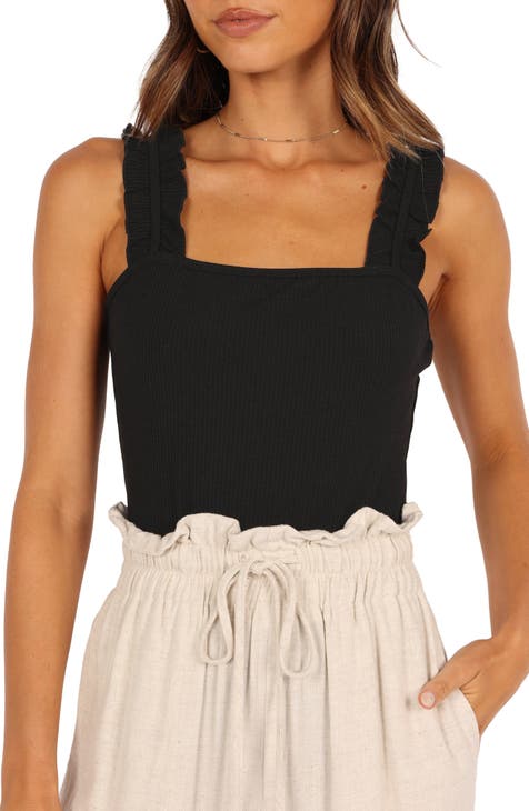 Ribbed Tank Body Suit w/Ruffled Straps