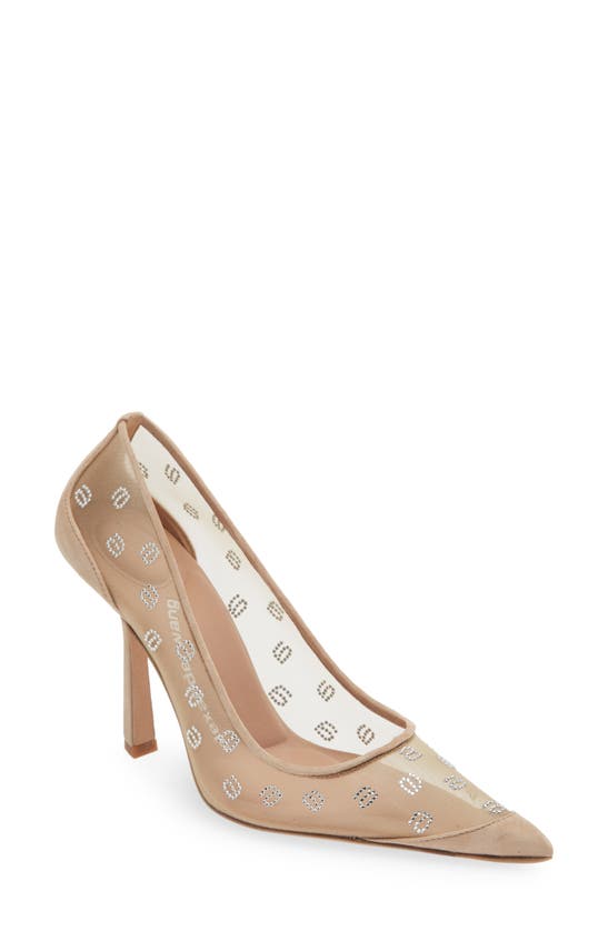 Alexander Wang Delphine Crystal Logo Mesh Pointed Toe Pump In New Nude