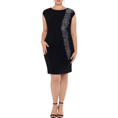 Plus Size Xscape Beaded Inset Scuba Crepe Cocktail Dress, Black