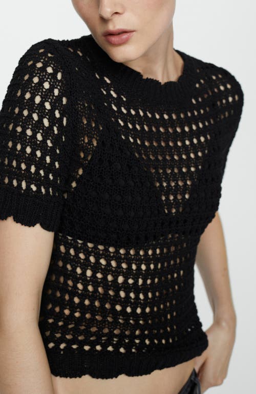 Shop Mango Thai Mesh Short Sleeve Sweater In Black