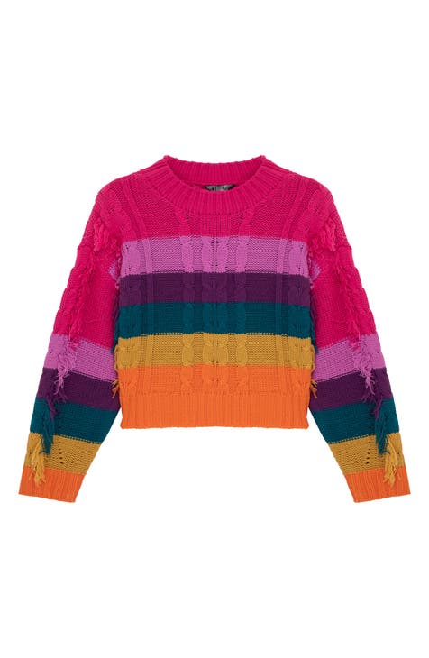 Kids' Stripe Fringe Cable Sweater (Big Kid)